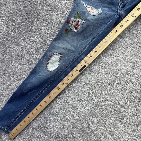 Miss Me Jeans Girls 8 Skinny Blue Denim Distressed Rips Floral Kids Stretch - Picture 13 of 13